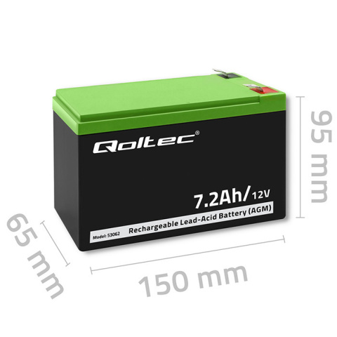 Qoltec Akumulator AGM | 12V | 7.2 Ah | max 108A