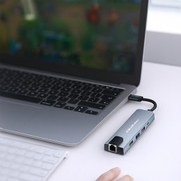 Qoltec Hub Adapter USB-C 5w1 | USB-C PD 100W | 2x USB | HDMI 4K | RJ45