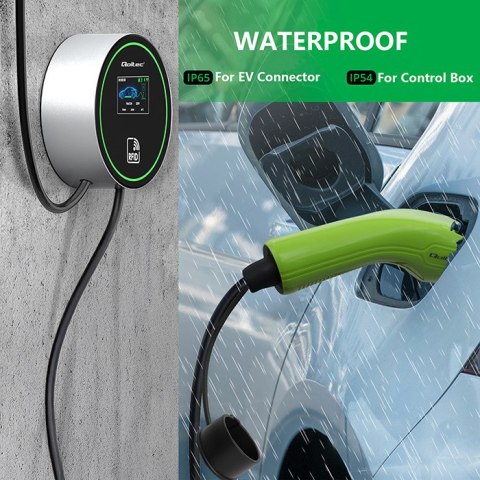Qoltec Stacja ładowania EV 2w1 Typ2 | 22kW | Wi-fi| | LCD | 3 fazy | Wallbox | Smart life app| RFID | 5m