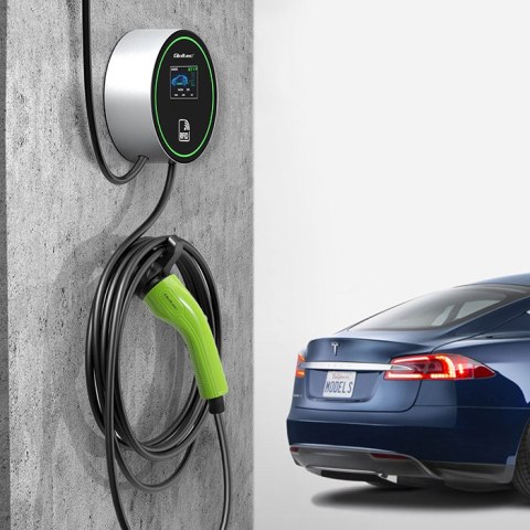 Qoltec Stacja ładowania EV 2w1 Typ2 | 22kW | Wi-fi| | LCD | 3 fazy | Wallbox | Smart life app| RFID | 5m