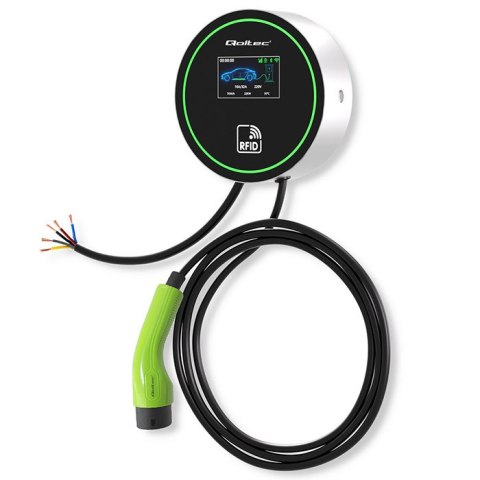 Qoltec Stacja ładowania EV 2w1 Typ2 | 22kW | Wi-fi| | LCD | 3 fazy | Wallbox | Smart life app| RFID | 5m