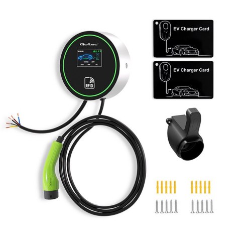 Qoltec Stacja ładowania EV 2w1 Typ2 | 22kW | Wi-fi| | LCD | 3 fazy | Wallbox | Smart life app| RFID | 5m