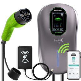 Qoltec Stacja ładowania EV 2w1 Typ2 | 22kW | Wi-fi | LCD | RFID | 3 fazy | Wallbox | 5m