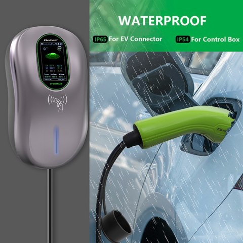 Qoltec Stacja ładowania EV 2w1 Typ2 | 22kW | Wi-fi | LCD | RFID | 3 fazy | Wallbox | 5m