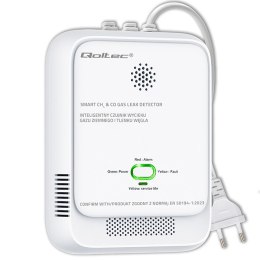 Qoltec Certyfikowany Czujnik wycieku gazu ziemnego i tlenku węgla (czadu) | detektor CH4 CO | żywotność sensora 5 lat | alarm 8
