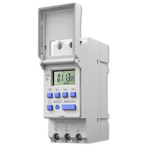 Qoltec Elektroniczny programator czasowy TIMER na szynę DIN z wbudowaną baterią | Haromonogram 7 dni | 16 programów