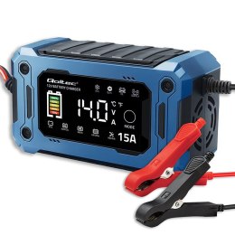 Qoltec Inteligentna mikroprocesorowa ładowarka 12V 15A | Prostownik z funkcją naprawy i podtrzymania zasilania podczas wymiany a