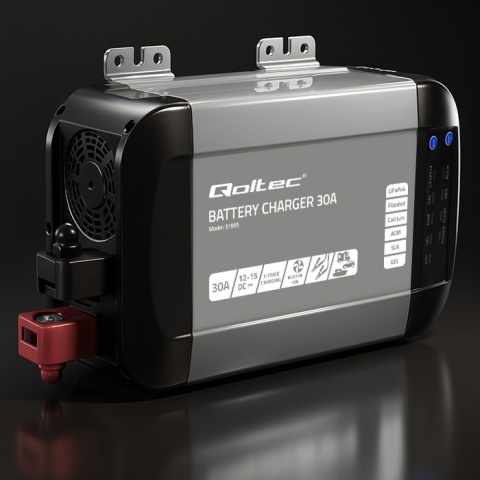 Qoltec Inteligentna profesjonalna ładowarka Monolith do akumulatorów LiFePO4 AGM GEL SLA | 30A | 12V