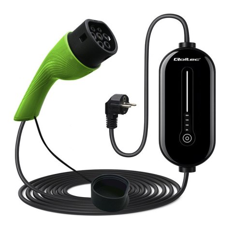 Qoltec Mobilna ładowarka do samochodu elektrycznego EV z regulacją 2w1 Typ2 | 3.5kW | 230V | LCD | 5m