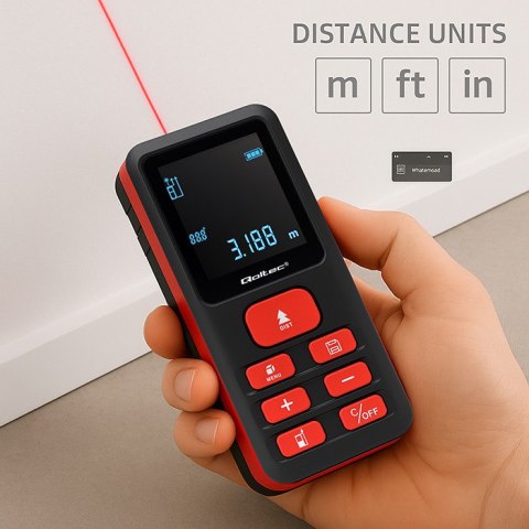 Qoltec Precyzyjny cyfrowy dalmierz laserowy | podświetlany LCD | 120m