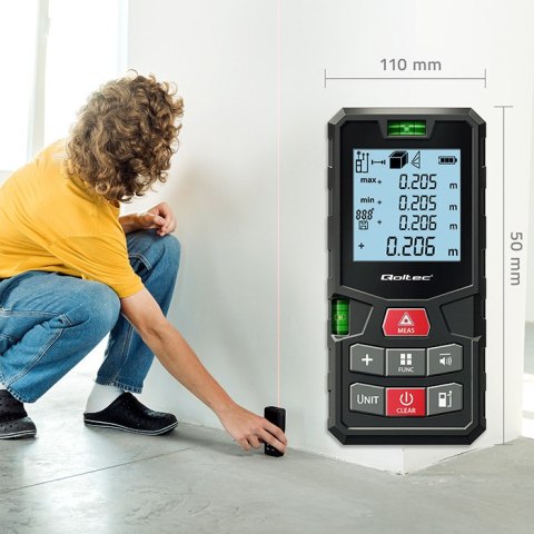 Qoltec Precyzyjny cyfrowy dalmierz laserowy z poziomicą | podświetlany LCD | 120m