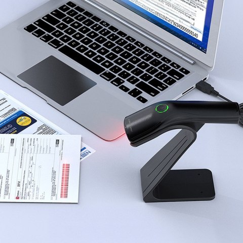 Qoltec Skaner czytnik kodów kreskowych + stojak na skaner | 1D | USB