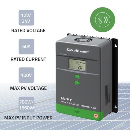 Qoltec Solarny regulator ładowania MPPT z czujnikiem temperatury 60A |12V / 24V | LCD | 2 x USB | Bluetooth | APP | GEL | LiFePO