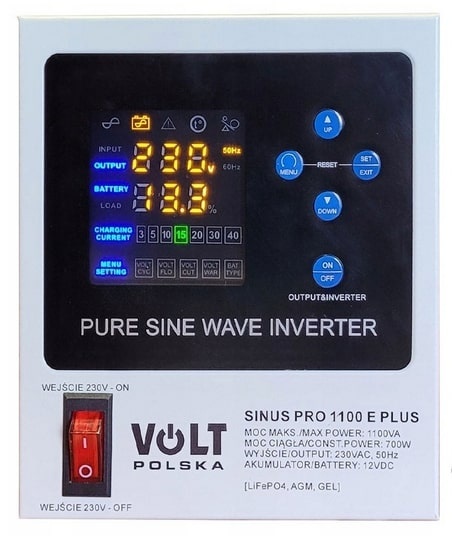 ZESTAW ZASILANIA AWARYJNEGO SINUS PRO 1100E PLUS (700/1100W) + LiFePO4 12,8V 100Ah(150A)