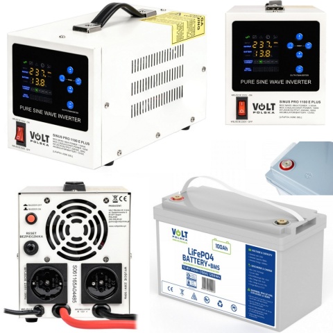 ZESTAW ZASILANIA AWARYJNEGO SINUS PRO 1100E PLUS (700/1100W) + LiFePO4 12,8V 100Ah(150A)