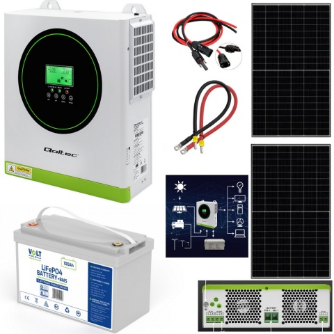 Zestaw Fotowoltaiczny Off-Grid 1500W | Inwerter MPPT + 2xPanel 500W + Akumulator LiFePO4 100Ah + Kable