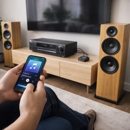 Qoltec Bezprzewodowy transmiter odbiornik Audio HiFi Home&Car| Bluetooth 6.0 | NFC | 2 x RCA | 1 x MiniJack 3.5mm| Mikrofon