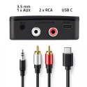 Qoltec Bezprzewodowy transmiter odbiornik Audio HiFi Home&Car| Bluetooth 6.0 | NFC | 2 x RCA | 1 x MiniJack 3.5mm| Mikrofon