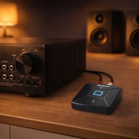 Qoltec Bezprzewodowy transmiter odbiornik Audio HiFi Home&Car| Bluetooth 6.0 | NFC | 2 x RCA | 1 x MiniJack 3.5mm| Mikrofon