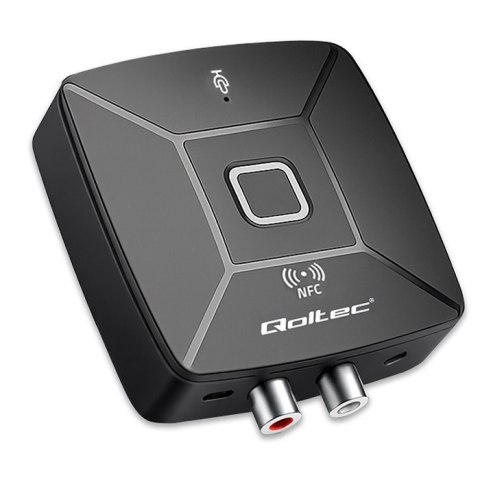 Qoltec Bezprzewodowy transmiter odbiornik Audio HiFi Home&Car| Bluetooth 6.0 | NFC | 2 x RCA | 1 x MiniJack 3.5mm| Mikrofon