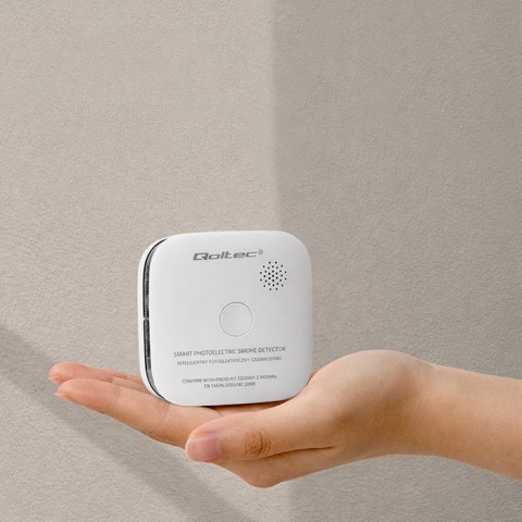 Qoltec Certyfikowany bezprzewodowy Czujnik dymu z baterią | żywotność sensora 10 lat | żywotność baterii 10 lat | alarm 85dB | L