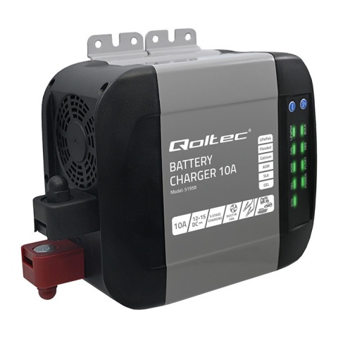 Qoltec Inteligentna ładowarka Monolith do akumulatorów LiFePO4 AGM GEL SLA | 10A | 12V