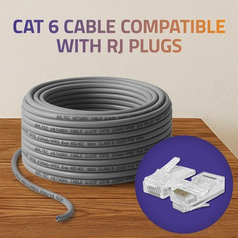 Qoltec Kabel Patchcord sieciowy skrętka UTP| Miedziany Cu |CAT6 | High speed 1Gb/s | LAN | 100m | szary
