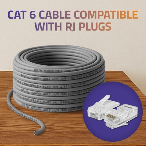 Qoltec Kabel Patchcord sieciowy skrętka UTP| Miedziany Cu |CAT6 | High speed 1Gb/s | LAN | 50m | szary