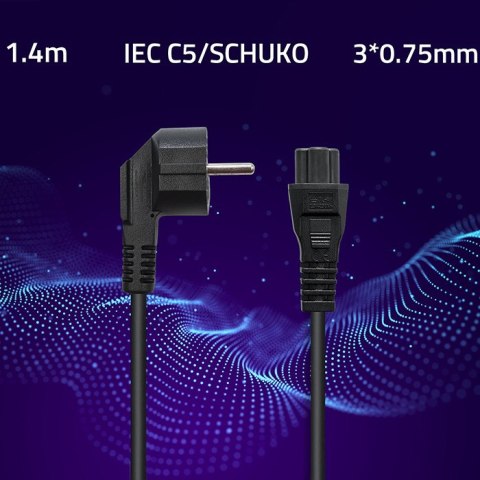 Qoltec Kabel zasilający koniczynka | 3pin | S03/ST1 | 1.4m