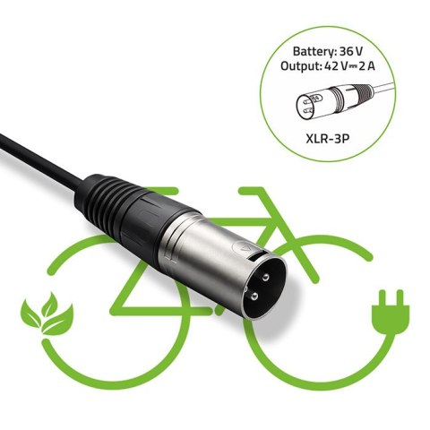 Qoltec Ładowarka do roweru elektrycznego 36V | 42V | 2A | 3P XLR-18mm +kabel zasilający
