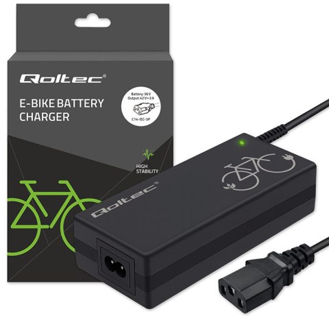 Qoltec Ładowarka do roweru elektrycznego 36V | 42V | 2A | C14-IEC-3P | +kabel zasilający