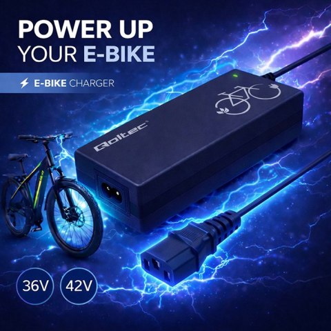 Qoltec Ładowarka do roweru elektrycznego 36V | 42V | 2A | C14-IEC-3P | +kabel zasilający