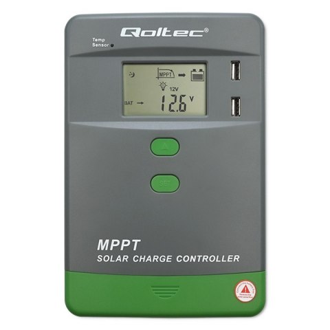 Qoltec Solarny regulator ładowania MPPT z czujnikiem temperatury 40A |12V / 24V | LCD | 2 x USB | Bluetooth | APP | GEL | LiFePO