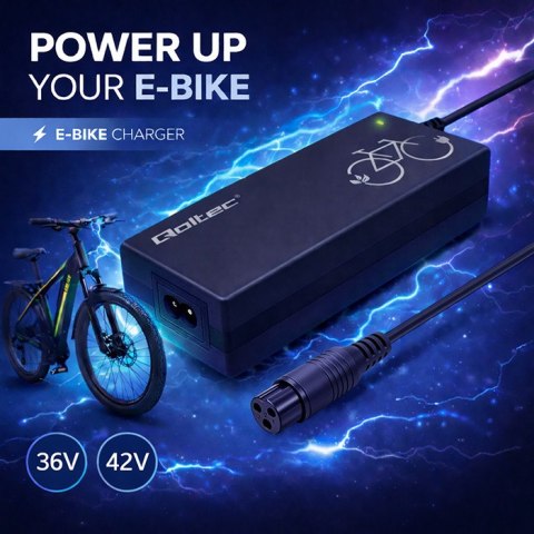 Qoltec Szybka Ładowarka do roweru elektrycznego 36V | 42V | 2A | 3P-GX16 | +kabel zasilający