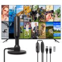 Qoltec Wewnętrzna Antena TV DVB-T2 ze wzmacniaczem sygnału i magnetyczną podstawą | 4K | 28dBi | 5m