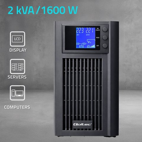 Qoltec Zasilacz awaryjny UPS Pure Sine Wave | 2kVA | 1600W | AVR | LCD | Czysty Sinus