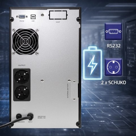 Qoltec Zasilacz awaryjny UPS Pure Sine Wave | 2kVA | 1600W | AVR | LCD | Czysty Sinus