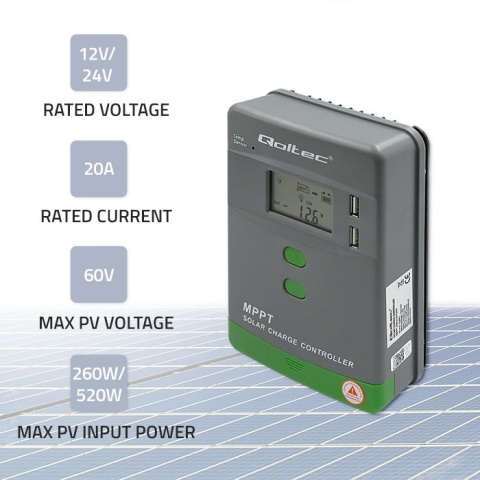 Zestaw Regulator solarny MPPT 20A + Akumulator LiFePO4 100Ah + Panel 180W