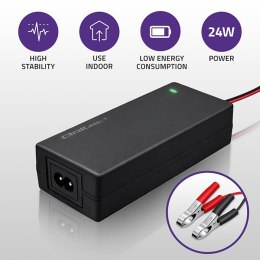Qoltec Automatyczna ładowarka do akumulatora AGM GEL STD | Prostownik 12V | 2A | 24W | LED | Kabel 1.8m