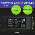 Qoltec Automatyczna ładowarka do akumulatora AGM GEL STD | Prostownik 12V | 2A | 24W | LED | Kabel 1.8m