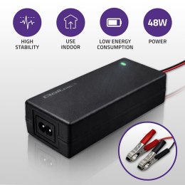 Qoltec Automatyczna ładowarka do akumulatora AGM GEL STD | Prostownik 12V | 4A | 48W | LED | Kabel 1.8m