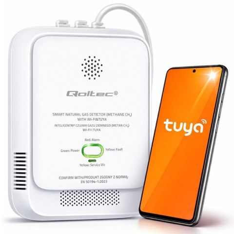 Qoltec Certyfikowany Czujnik wycieku gazu ziemnego | detektor CH4 | NG | Tuya | Wi-Fi | alarm 85dB | LED