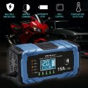 Qoltec Inteligentna mikroprocesorowa ładowarka 12V 15A | Prostownik z funkcją naprawy | AGM GEL LiFePO4 | 9- stopniowe ładowanie