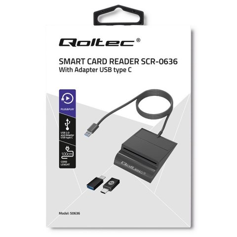 Qoltec Inteligentny czytnik chipowych kart ID SCR-0636 | USB typu C