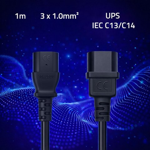 Qoltec Kabel zasilający IEC C13 | C14 | 3x1.00mm² | Czysta miedź Cu | 1m