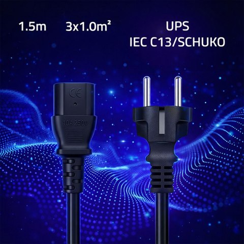 Qoltec Kabel zasilający SCHUKO | IEC C13 | CEE 7/7 | 3x1.00mm² | Czysta miedź Cu | 1.5m