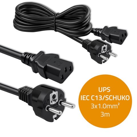Qoltec Kabel zasilający SCHUKO | IEC C13 | CEE 7/7 | 3x1.00mm² | Czysta miedź Cu | 3m