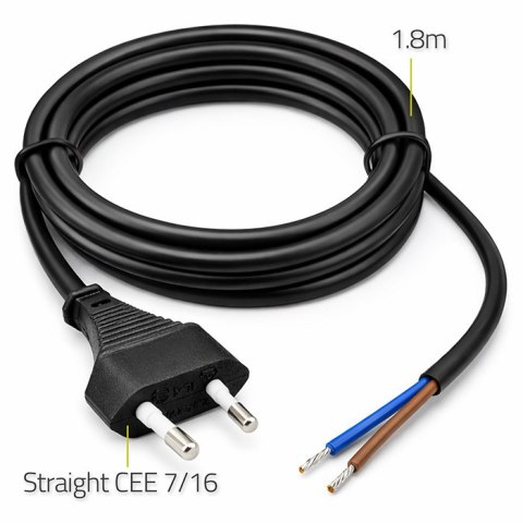 Qoltec Przewód zasilający CEE 7/16 (C) | 2x0.50 mm² | miedź Cu | odizolowany lutowany | 1.8m