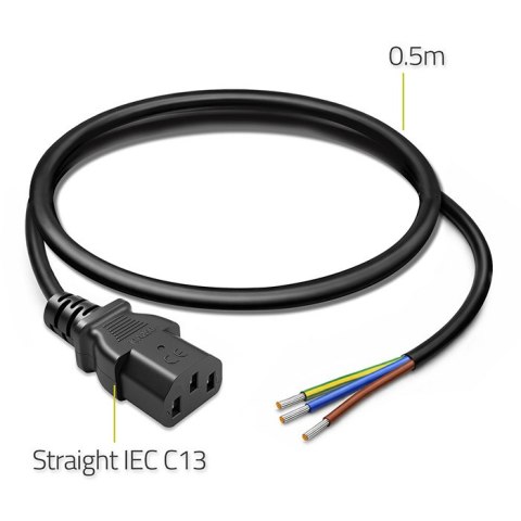 Qoltec Przewód zasilający IEC C13 | odizolowany lutowany | Czysta miedź Cu | 3x0.75mm² | 0.5m