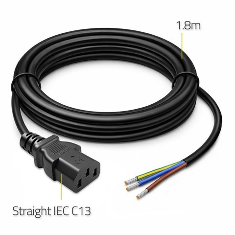 Qoltec Przewód zasilający IEC C13 | odizolowany lutowany | Czysta miedź Cu | 3x0.75mm² | 1.8m
